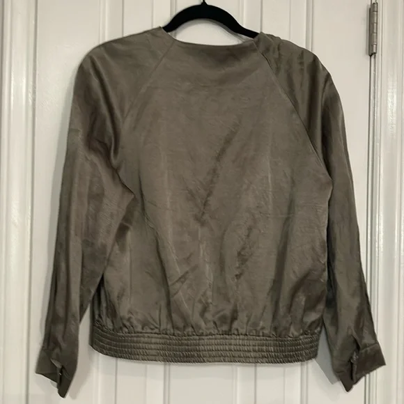 Zara Lightweight Satin Olive Green Bomber Jacket Sz Small - Picture 3 of 15